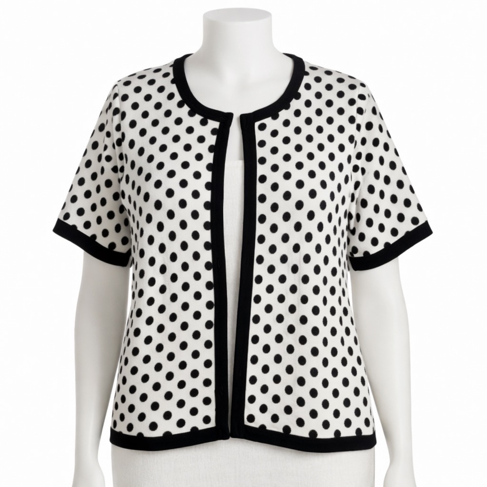 Chico’s Black & White Polka Dot Open Front Cardigan Size 1